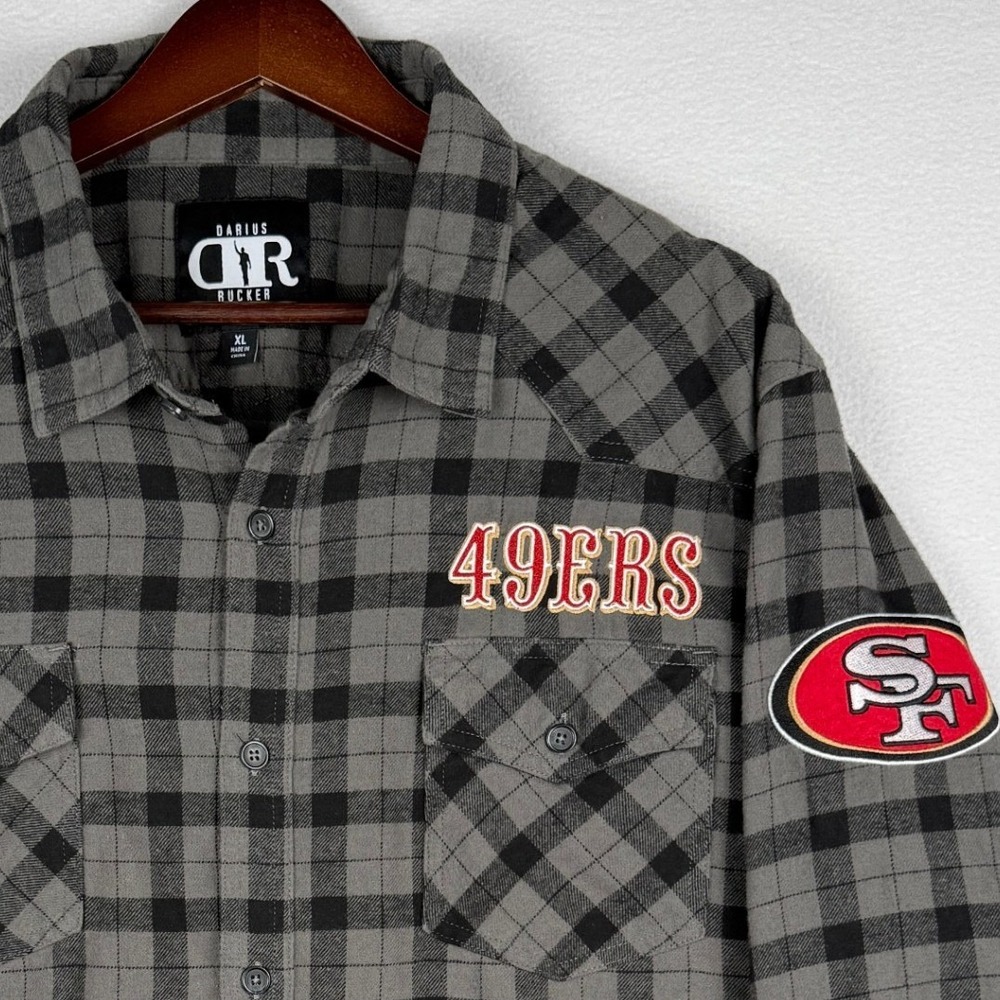Darius Rucker Flannel Shirt Mens XL San Francisco 49ers Plaid Embroidered